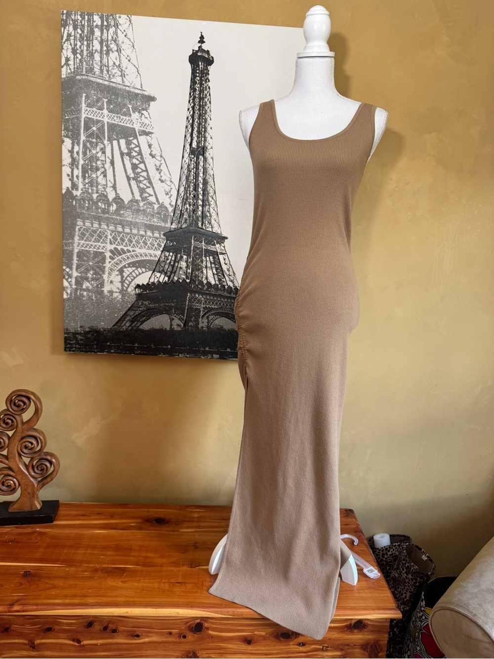Michael Kors Taupe Ribbed Scoop Neck Maxi Dress New with tags